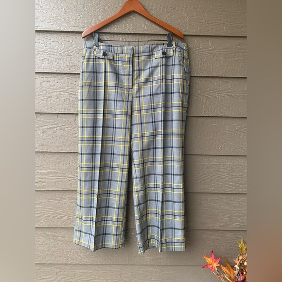 Ellen Tracy Ankle Dress Pants Wide Leg Womens Size 14 Pockets Plaid Gray - Picture 2 of 15